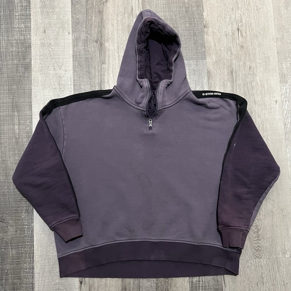 G-Star Raw Faded Purple Pull Over Cotton Zip Collar Sweatshirt Size XL Cropped